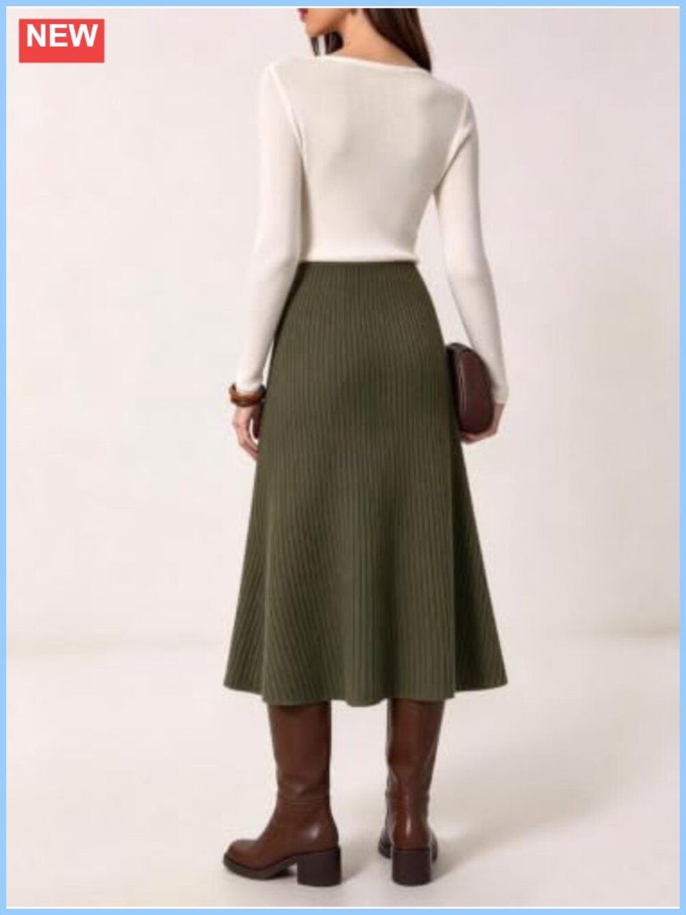 A-Line Flared Midi Skirt Stretchy Elastic Waist Wear to Work Casual - Picture 3 of 3
